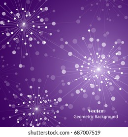 Geometric pattern with connected lines and dots in a shape of fireworks. Vector illustration.