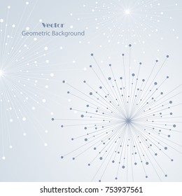 Geometric pattern with connected lines and dots in a shape of fireworks. Vector illustration.