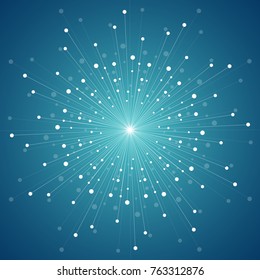 Geometric pattern with connected lines and dots in a shape of fireworks. Vector illustration.