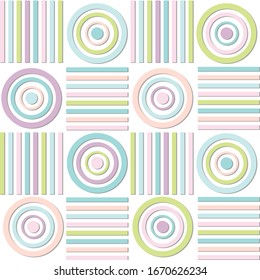 Geometric pattern consisting of lines, squares and circles of multi-colored color arranged in geometric order, vector illustration, paper style