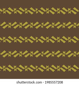 Geometric pattern consisting of pieces arranged alternately on a horizontal. Textile design. Decoration in brown and yellow.
