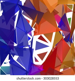 Geometric pattern consisting of randomly distributed triangles of different sizes and colors