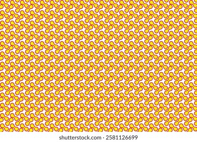 A geometric pattern consisting of yellow and red figures or dumbbells, arranged in a repetitive and symmetrical manner. A dynamic and eye-catching optical illusion.