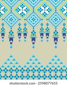 Geometric pattern A cream colored background with blue pattern accented by bevy and white
