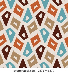 Geometric Pattern (Cream, Orange, Brown, Blue, Beige) - Repeating Vector Image; Easily Editable; Endless Design; Colorful lIlustration. Print for Gift Paper, Packaging, etc.