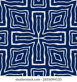 Patrón geométrico - Cruz y diamante (azul marino, blanco) - Imagen de Vector de repetición; Fácilmente editable; Diseño sin fin; Ilustración colorida. Impresión para papel de regalo, embalaje, etc.