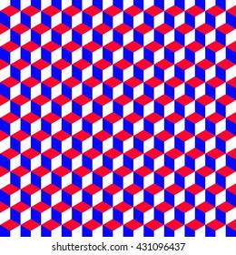 A geometric pattern with cubes that are the patriotic colors of the American flag. Can be used as a background for Independence Day USA. Vector.