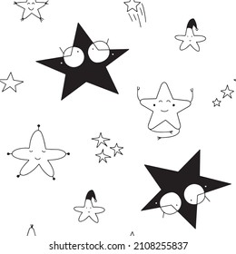 Patrón geométrico con estrellas lindas sobre fondo blanco en estilo doodle