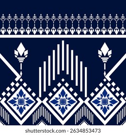 geometric pattern Dark blue. Native American tribal fabric, design vector for woven textile printing, tile, motifs, carpet, cards, picture books, ethnic boho indian texture ornament seamless pattern