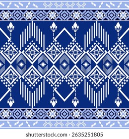 geometric pattern Dark blue. Native American tribal fabric, design vector for woven textile printing, tile, motifs, carpet, cards, picture books, ethnic boho indian texture ornament seamless pattern