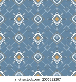 A Geometric pattern in dark blue with white and gold accents, creating stylish design