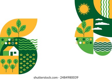 Geometric pattern, Decoration for Sustainable Agriculture brochure. Right and left sides of layout or presentation slide