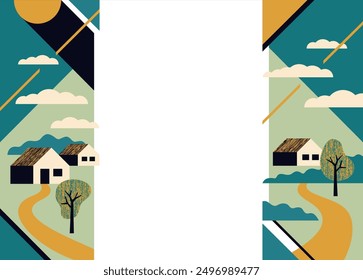 Geometric pattern, Decoration for Sustainable Agriculture brochure. Right and left margins or sides of layout, geometric colorful style