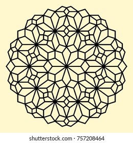 Geometric pattern. Decorative elements for stained glass windows. Coloring book page. Mandala for printing. Metal and wood cutting lattice.
