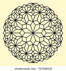 Geometric pattern. Decorative elements for stained glass windows. Coloring book page. Mandala for printing. Metal and wood cutting lattice.