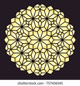 Geometric pattern. Decorative elements for stained glass windows. Coloring book page. Mandala for printing. Metal and wood cutting lattice.