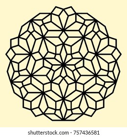 Geometric pattern. Decorative elements for stained glass windows. Coloring book page. Mandala for printing. Metal and wood cutting lattice.