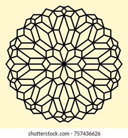 Geometric pattern. Decorative elements for stained glass windows. Coloring book page. Mandala for printing. Metal and wood cutting lattice.