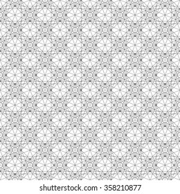 Geometric pattern with dense, intersecting, thin lines. Symmetric monochrome grid, mesh pattern. Seamlessly repeatable.