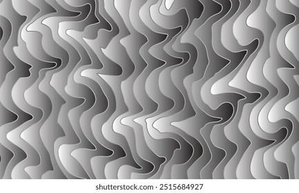 Geometric pattern design. Abstract fabric textures in black and white wavy curved lines effect background.