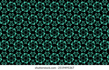 Geometric pattern design. Abstract fabric textures in hexagonal dark green background.