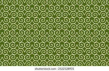 Geometric pattern design. Abstract fabric textiles. Spiral motif in gray and green background.