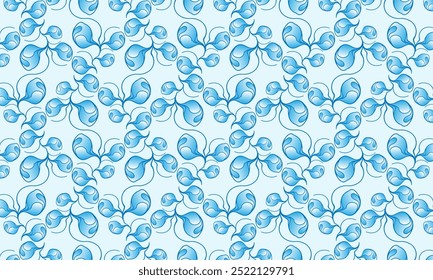 Geometric pattern design. Abstract fabric textiles. Flower buds in light blue background.