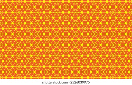 Diseño de patrón geométrico. Texturas de tela Abstractas. Motivo hexagonal en fondo amarillo y naranja.