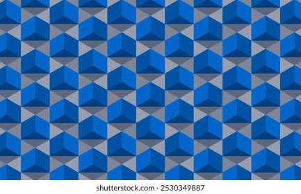 Diseño de patrón geométrico. Texturas de tela Abstractas. Motivo de ladrillos en fondo 3d azul y gris.