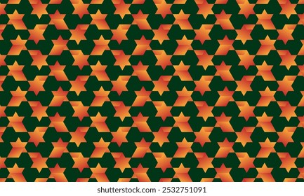 Geometric pattern design. Abstract fabric textures. Table decoration in dark green and orange stars background.