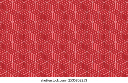 Geometric pattern design. Abstract fabric textures. Hexagonal motif in red and white lines background.