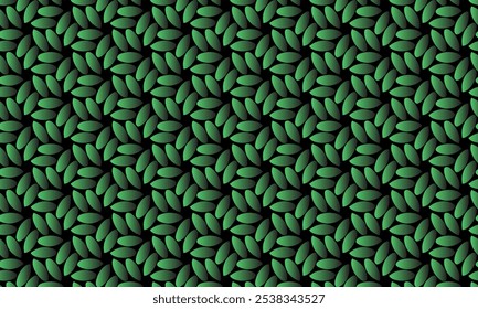 Geometric pattern design. Abstract fabric textures. Green leaves motif in dark background.