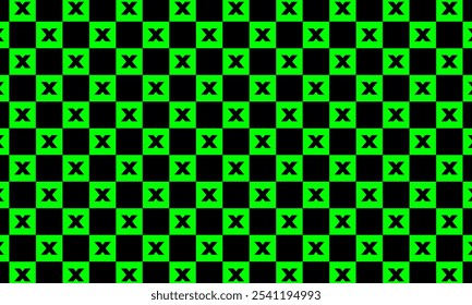 Geometric pattern design. Abstract fabric textures. Checkered motif in black and green background.