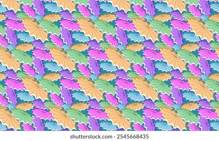 Geometric pattern design. Abstract fabric textures. Umbrella motif in pastel colors background.