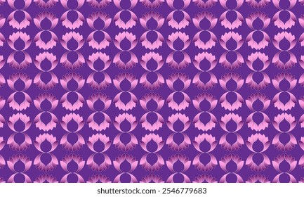 Geometric pattern design. Abstract fabric textures. Flowers motif in gradient purple background.