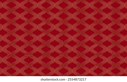 Geometric pattern design. Abstract fabric textures in deep red and golden lines background.