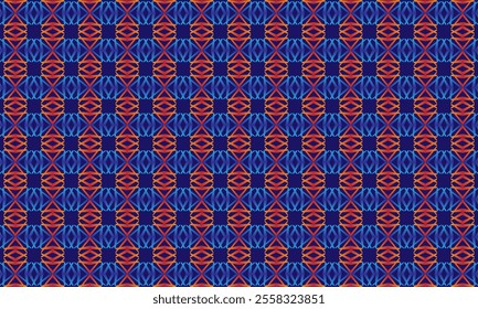 Geometric pattern design. Abstract fabric texture in red and blue background. 