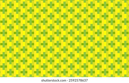 Geometric pattern design. Abstract fabric textures in yellow and green cross background.