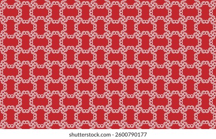 Geometric pattern design. Abstract fabric textures in red and white curly lines background.