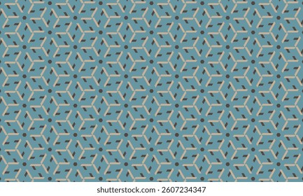 Geometric pattern design. Abstract fabric textures in light blue hexagonal background.