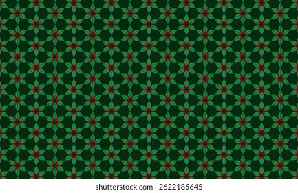 Geometric pattern design. Abstract fabric textures in green and red petals background.