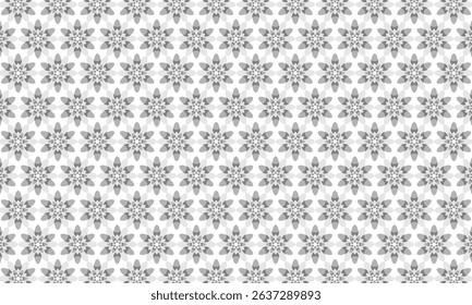 Geometric pattern design. Abstract fabric textures in grey and white flowers background.