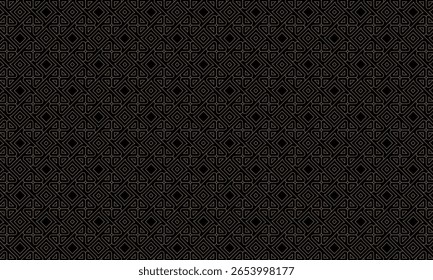 Geometric pattern design. Abstract fabric texture in golden line porcelain motif and dark background.