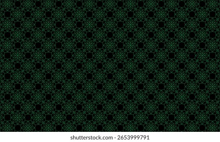 Diseño de patrón geométrico. Textura de tela Abstractas en línea verde con motivo batik y fondo negro.