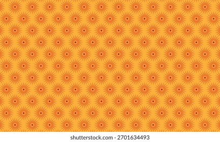 Diseño de patrón geométrico. Textura de tela Abstractas. Motivo de girasoles en fondo naranja.