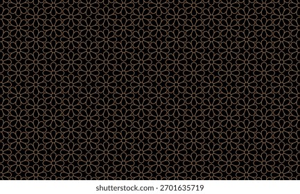 Diseño de patrón geométrico. Textura de tela Abstractas. Motivo de flores en líneas doradas y fondo oscuro.