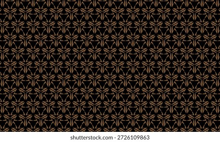 Diseño de patrón geométrico. Tejido de tela Abstractas en líneas triangulares doradas y fondo oscuro.