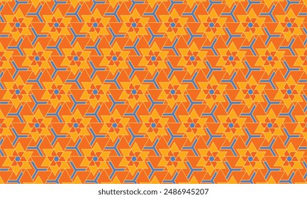 Geometric pattern design. Abstract fabrics texture. Six stars hexagonal in vibrant background.