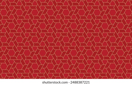 Diseño de patrones geométricos. Textura de telas Abstractas. Motivo hexagonal en fondo rojo.