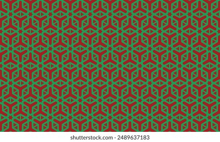 Geometric pattern design. Abstract fabrics texture. Polygonal motif in red and green christmas background.